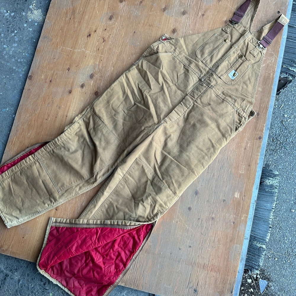Carhartt Men's R37 BRN Quilted Lined Duck Bib Overalls Brown Size 48x32